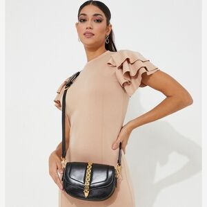 Charles & Keith Black Crossbody Bag with Gold Chain Detail